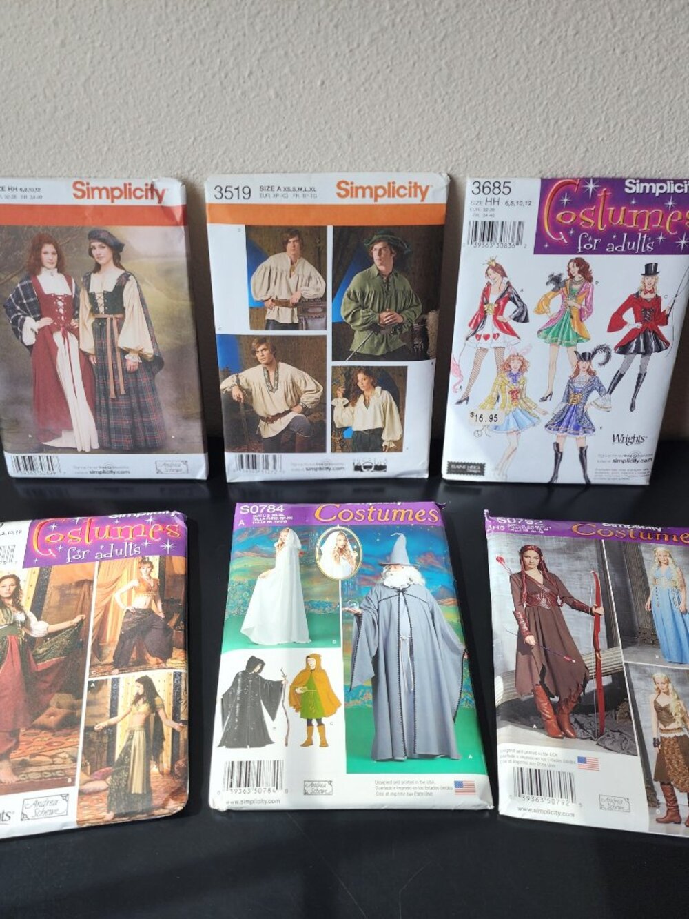 Lot of 6 Uncut Simplicity Adult Women Men Halloween Costume Sewing Patterns LotR
